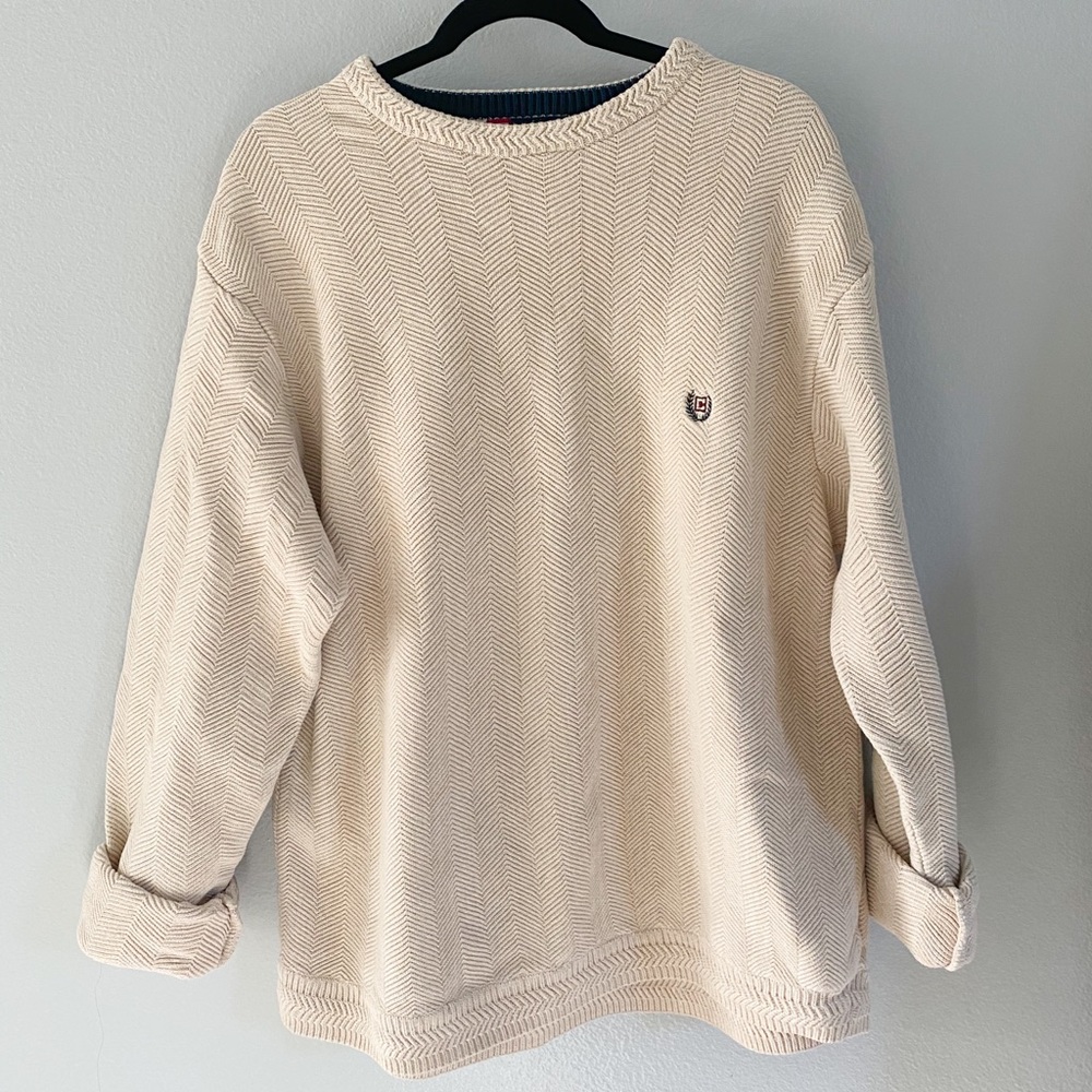 Chaps 100% cotton Thick Crewneck Sweater Cream (L)